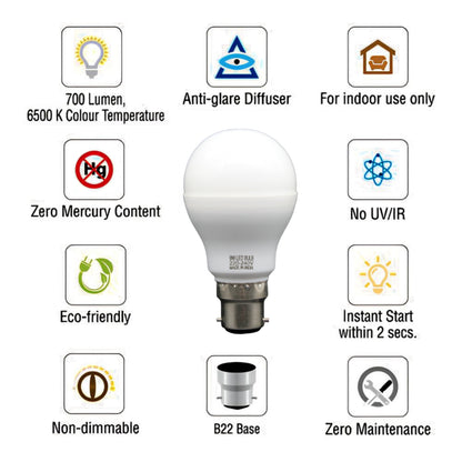 9 Watt LED Bulb (Cool Day White) - Pack of 8