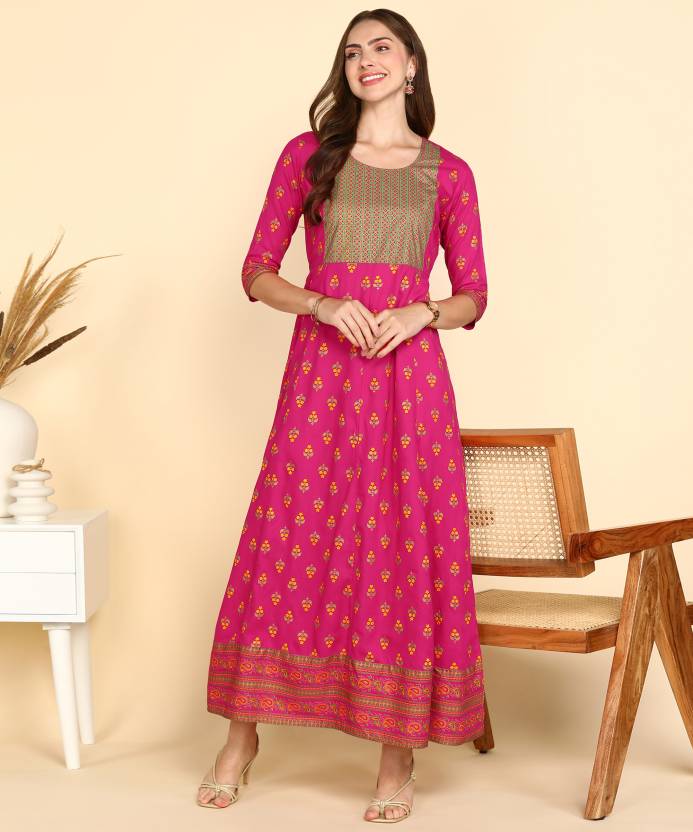 Rayon Printed Kurti for Women (Dark Ping, S)