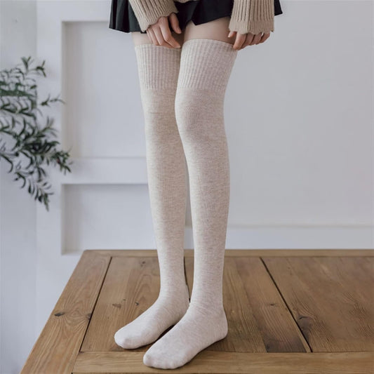 Woolen Knee-Length Socks for Women, Soft Thick Knit Thigh-High Leg Warmers, Winter Wear, 1 Pair, Multicolor.