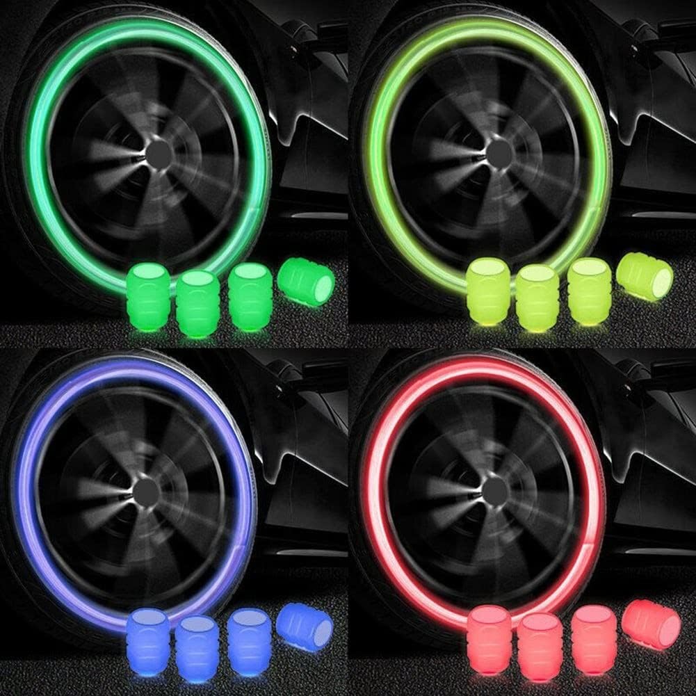 Tyre Valve Caps Luminous Glow Car Tyre Air Stem Valve Cap Covers Vaal Cap (Pack of 4, Multicolor)