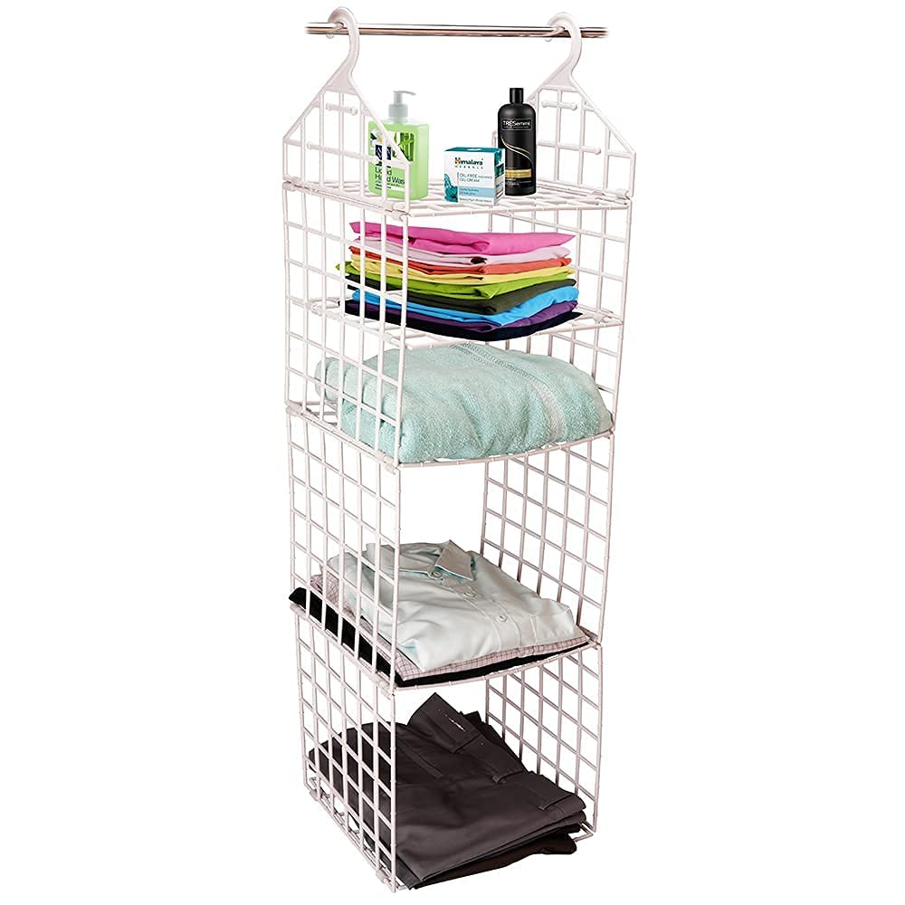 5 Layer Folding Clothes Storage Racks Dormitory Closet for Students Wardrobe Shelves | Hanging Organizer Storage Holders & Racks (Plastic Cloth Storage Racks -White)