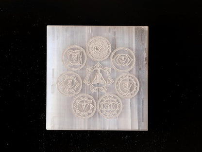 The Spiritual Living Natural Selenite Charging Plate Ii Seven Chakra Symbols & Meditative State Charging Plate Ii Vastu Remedy Ii Healing Crystals for Charging Ii Home & Office Ii 3 Inch Approx