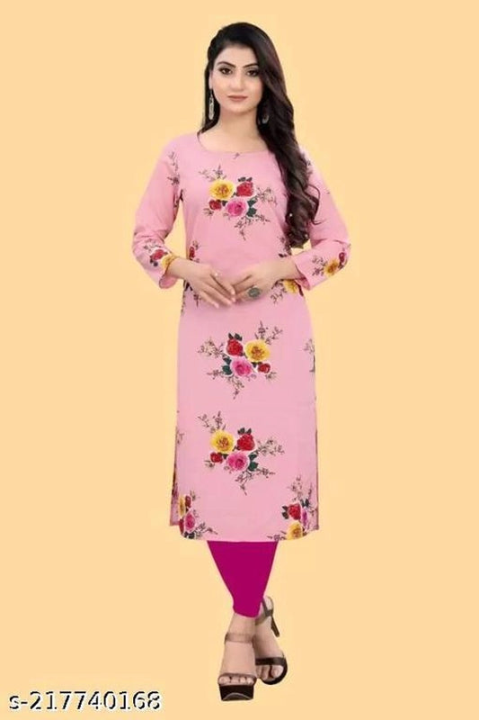 Crepe Printed Kurti for Women (Pink, S)