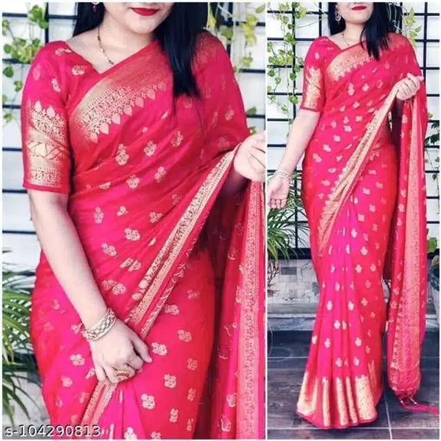 Banarsi Silk Saree For Women (Red, 6.3m)