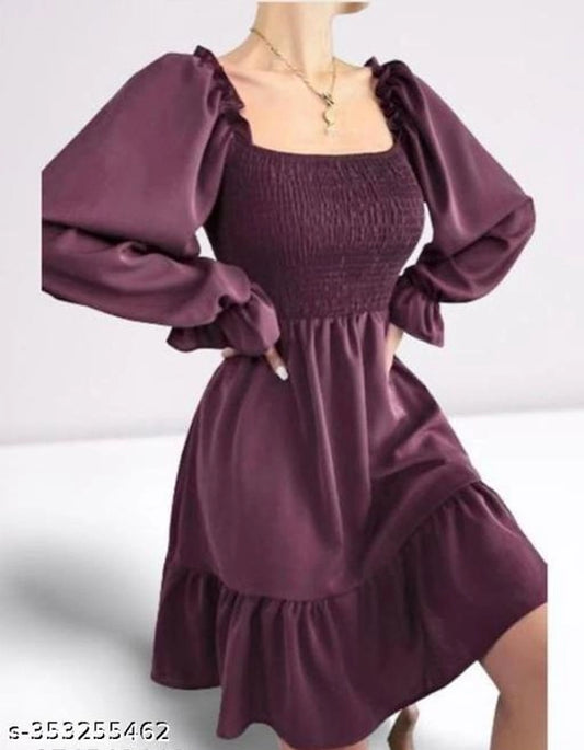 Poly Crepe Dress for Women (Wine, S)