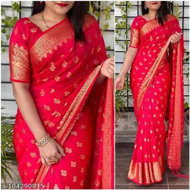 Banarsi Silk Saree For Women (Red, 6.3m)